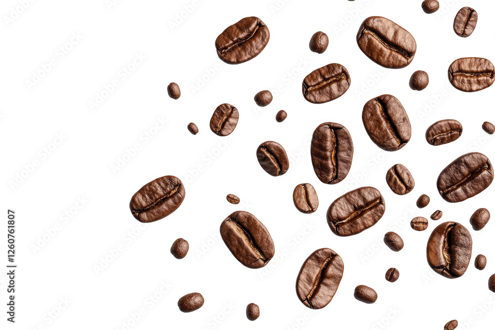 Freshly roasted coffee beans scattered on transparency background, showcasing their rich texture and color. Perfect for coffee lovers and culinary enthusiasts Freshly roasted coffee beans scattered on transparency background, showcasing their rich texture and color. Perfect for coffee lovers and culinary enthusiasts