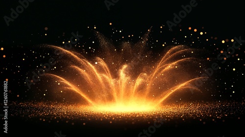 Gold Glitter and Fireworks Sparkling Against a Black Background.