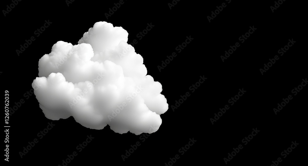 A fluffy white cloud floats against a black background, creating a striking contrast that emphasizes its softness and shape. A fluffy white cloud floats against a black background, creating a striking contrast that emphasizes its softness and shape.