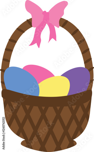 Easter basket vector illustration. Easter basket with eggs