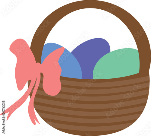 Easter basket vector illustration. Easter basket with eggs