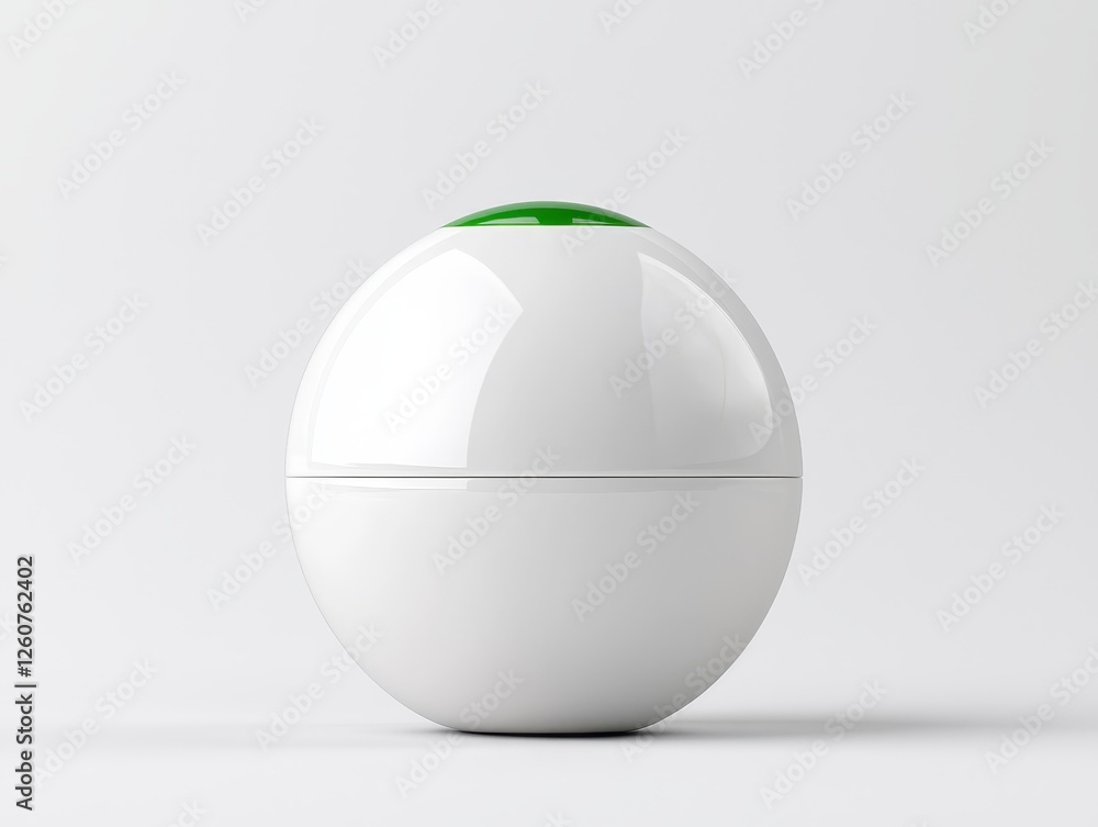 A sleek, white spherical container with a green top, designed for modern aesthetics and functional storage. A sleek, white spherical container with a green top, designed for modern aesthetics and functional storage.