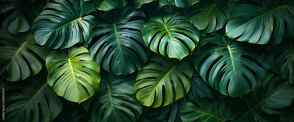 Close Up Tropical Monstera Leaves Pattern Background Close Up Tropical Monstera Leaves Pattern Background