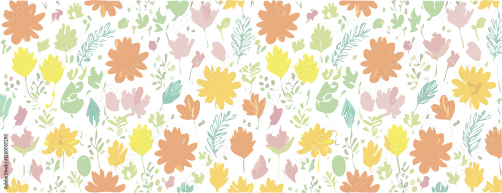 Floral decorative pattern with different flowers and plants, summer design, vector background. Floral decorative pattern with different flowers and plants, summer design, vector background.