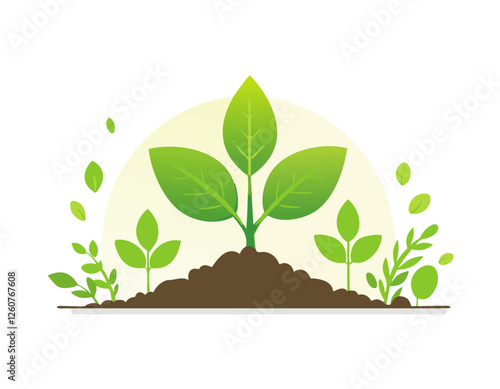 A green young plant growing in soil on nature background