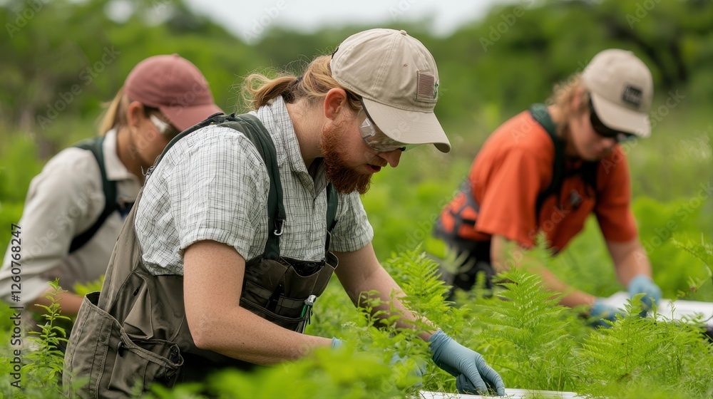 A group of people working in a field, focused on planting or harvesting crops in a lush, green environment. A group of people working in a field, focused on planting or harvesting crops in a lush, green environment.