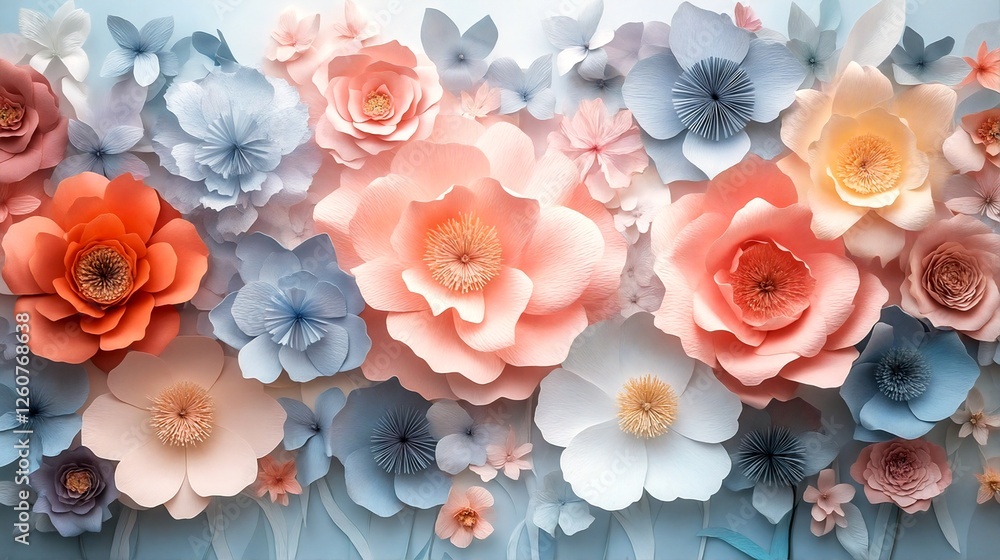 Naklejka premium Floral paper wall art with blue and pink flower accents.