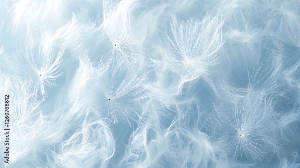 Close-up of delicate dandelion seed heads. Light blue tones create a serene and dreamy atmosphere. Macro Texture Backgrounds Fluffy Dandelion Texture. Abstract Dandelion Seed Heads Close-up of delicate dandelion seed heads. Light blue tones create a serene and dreamy atmosphere. Macro Texture Backgrounds Fluffy Dandelion Texture. Abstract Dandelion Seed Heads