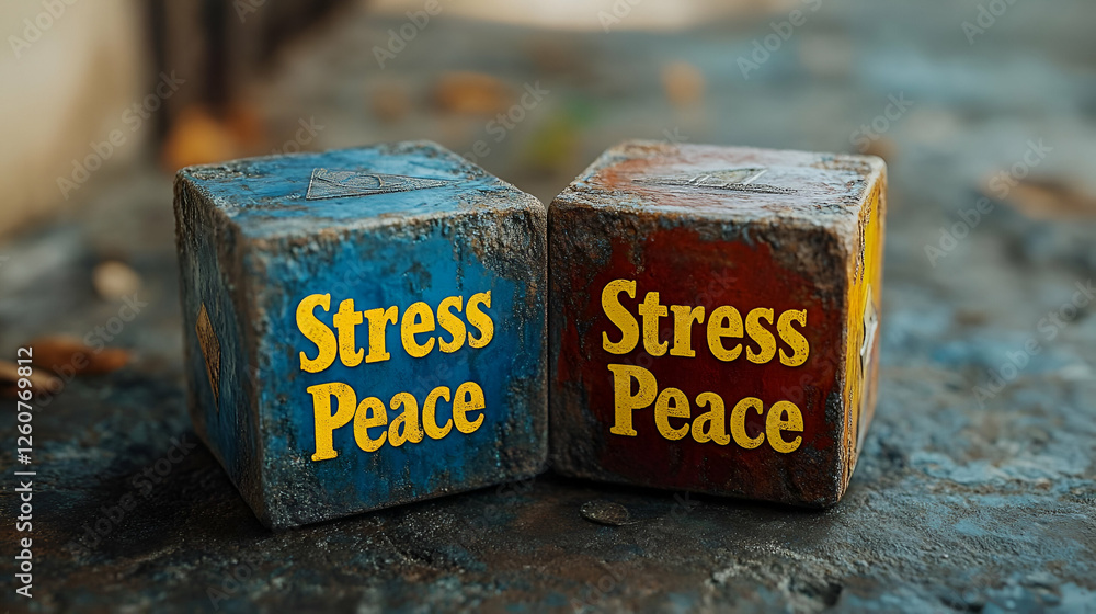 Wooden Cubes With Stress Peace Text On Grunge Surface Wooden Cubes With Stress Peace Text On Grunge Surface