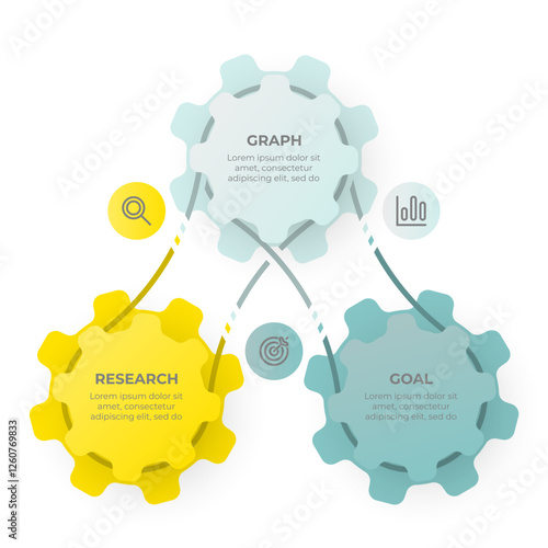 Business process infographic 3 interconnected gears. Vector illustration.
