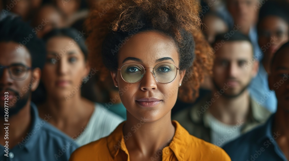 Empowered black woman among group of professionals portrait image. Individuality, empowerment and leadership picture photorealistic. Organizational culture concept photo realistic Empowered black woman among group of professionals portrait image. Individuality, empowerment and leadership picture photorealistic. Organizational culture concept photo realistic