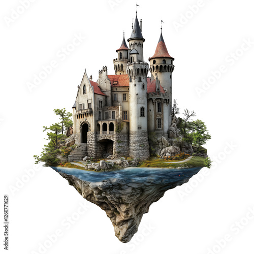 Floating medieval castle on a rocky island   photo