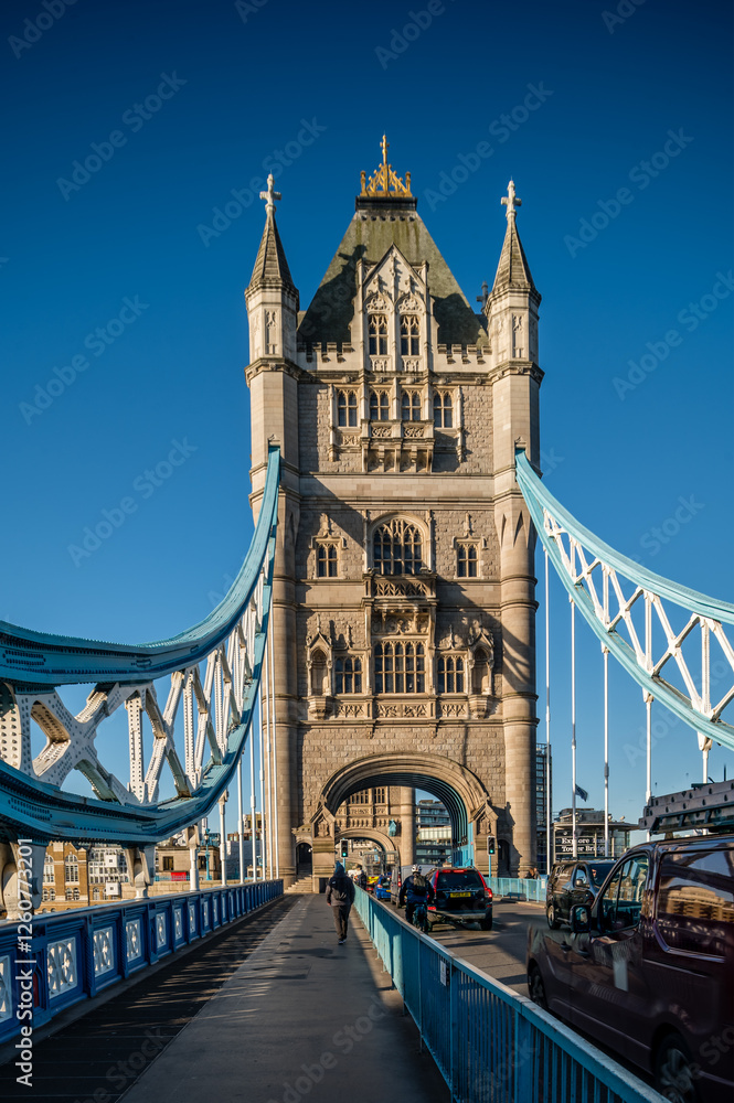 Obraz premium Tower Bridge of London. It is combined bascule and suspension bridge in London, built between 1886 and 1894. It crosses the River Thames close to the Tower of London