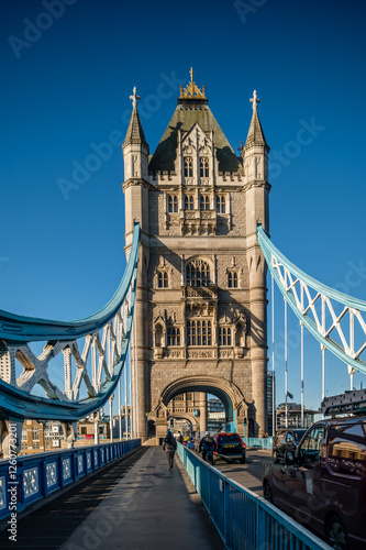 Tower Bridge of London. It is combined bascule and suspension bridge in London, built between 1886 and 1894. It crosses the River Thames close to the Tower of London