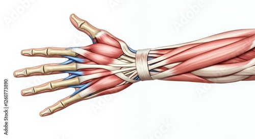 Anatomical illustration displaying the structure of a human forearm and hand