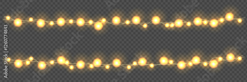 Festive Christmas light  glowing garland string on dark background.