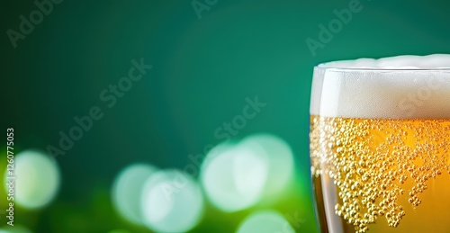 Close-up of a glass of beer filled with a golden-colored beer in St. Patrick's Day photo