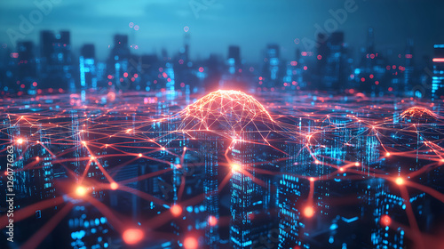 Wallpaper Mural City Network Connecting Data with Digital Technology and Futuristic Skyline Torontodigital.ca