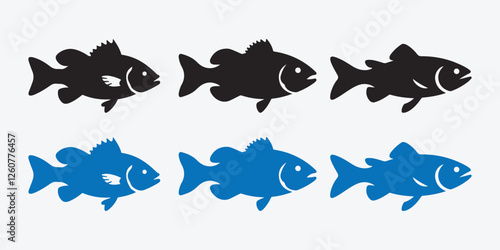 Fish Silhouette Icon Set. Fish Silhouette Icons. Aquatic Fish Icon Collection. Vector Fish Silhouettes.