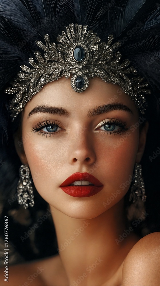 A close-up photograph of a woman's face and upper body. A close-up photograph of a woman's face and upper body.