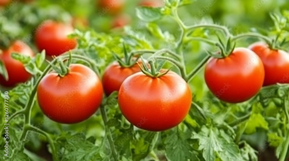 Ripe red tomatoes growing on vine in field Ripe red tomatoes growing on vine in field