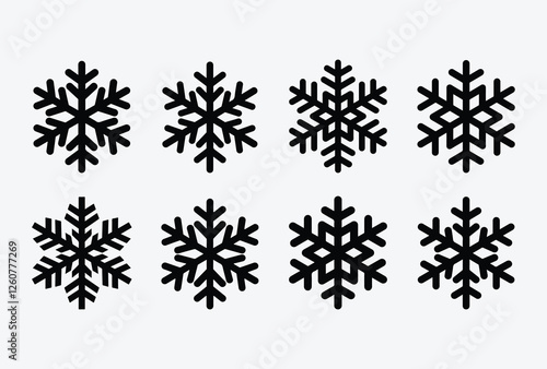 Snowflake Silhouette Icon Set. Elegant Snowflake Icon Pack. Clean Snowflake Symbol Set. Simple Snowflake Silhouettes.