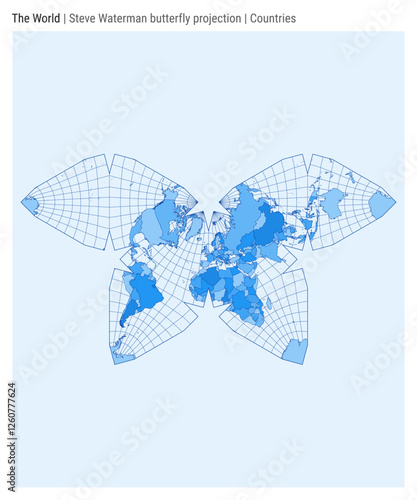World Map. Steve Waterman butterfly projection. Countries style. High Detail World map for infographics, education, reports, presentations. Vector illustration.