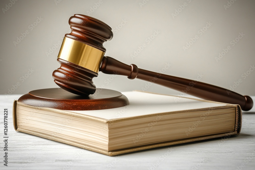 Wooden Gavel Resting On Old Book Wooden Gavel Resting On Old Book