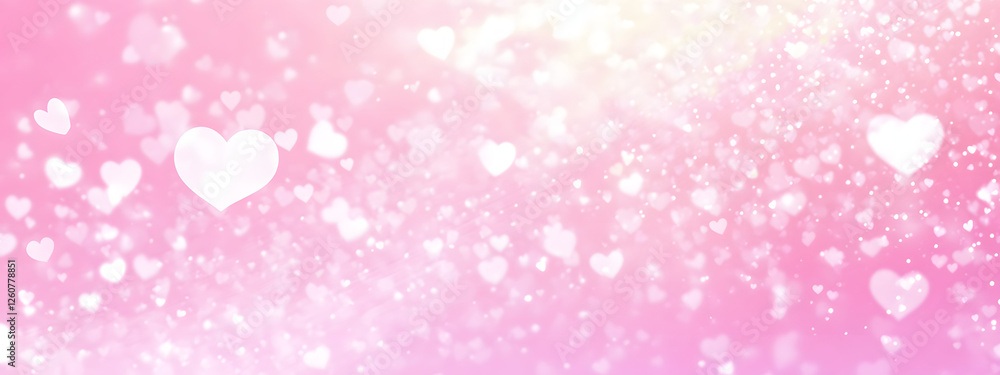 Abstract blurred pink background with white hearts for Valentine's Day, wedding, or other events Abstract blurred pink background with white hearts for Valentine's Day, wedding, or other events