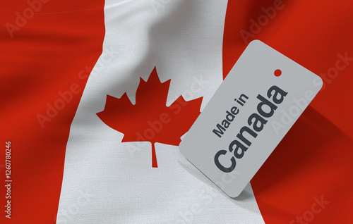 Canadian flag with Made in Canada on a price tag - 3D Illustration