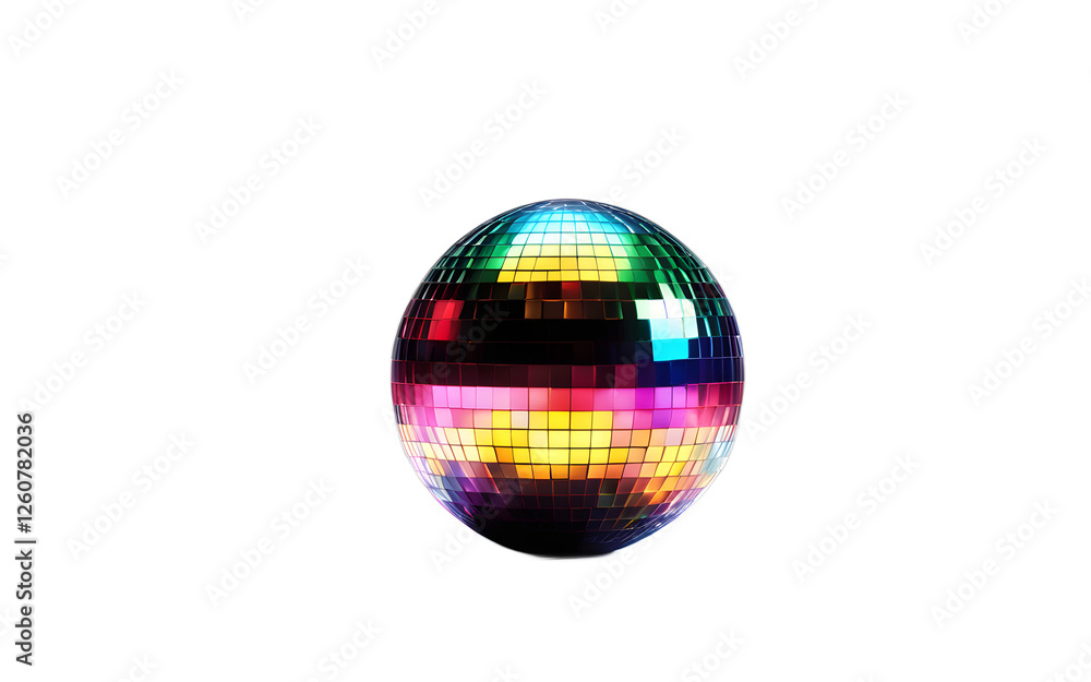 A small disco light ball casting colorful beams, isolated on a empty plain background A small disco light ball casting colorful beams, isolated on a empty plain background