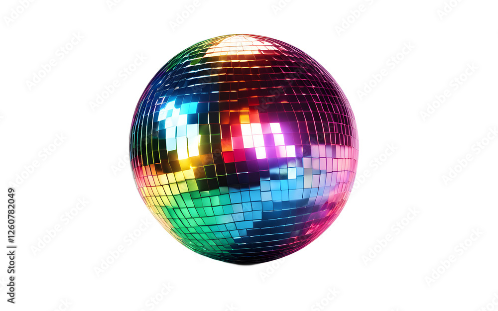 Obraz premium A small disco light ball casting colorful beams, isolated on a empty plain background