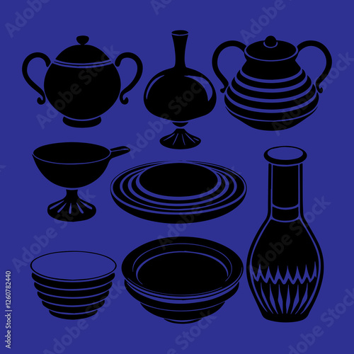 set of tea cups and teapot