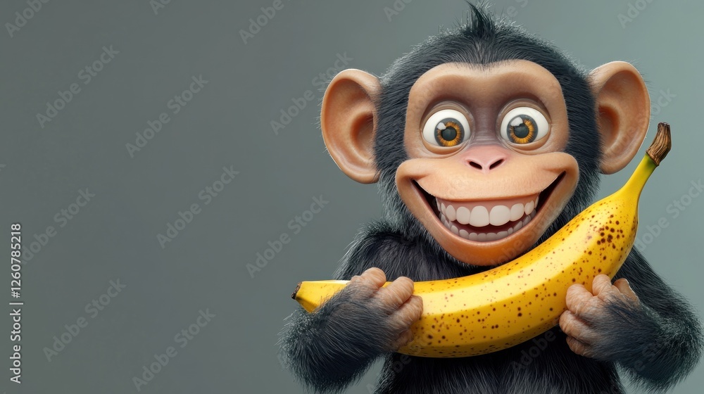 Fototapeta premium Cartoon chimp holding banana (1)