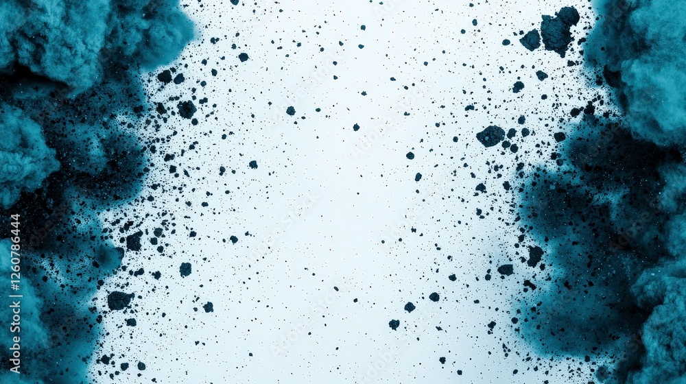 Obraz premium Abstract dark blue powder explosion dramatic, intense, dynamic splash artistic background