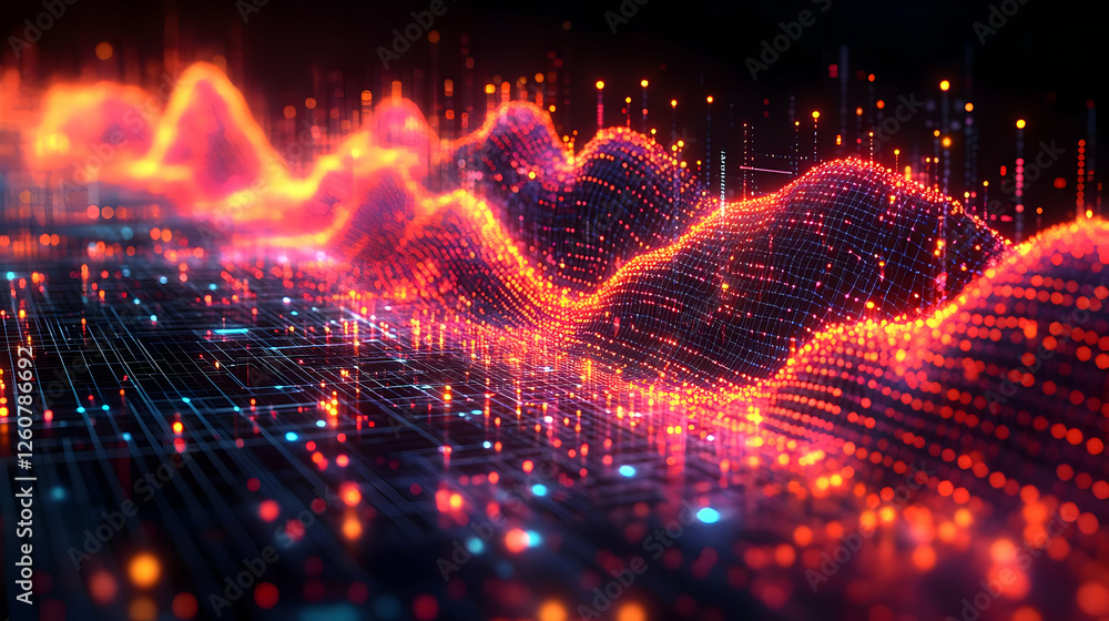 Obraz premium Abstract Data Visualization With Glowing Red And Orange Particles