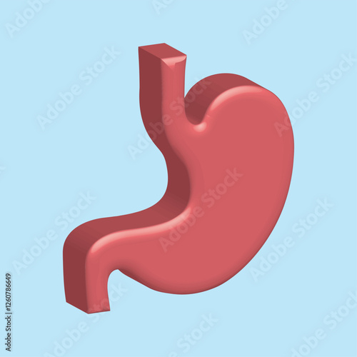 Human Stomach 3d style. Internal organ, 3d human gastrointestinal tract. Stomach pain and heartburn symbol. Digestive disease. Gastritis and acid reflux concept.Vector illustration isolated on blue.