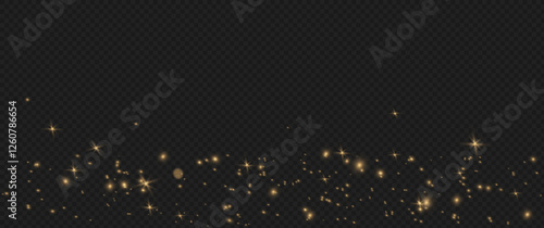 Yellow sparks glitter special light effect. Vector sparkles on transparent background. Yellow sequins. Magic stars
