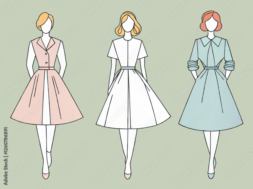 fashion models in summer dresses with blank faces vector illustration fashion models in summer dresses with blank faces vector illustration
