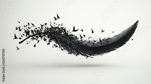 Feather morphs into a flock of birds creating a captivating visual transition in mid-air