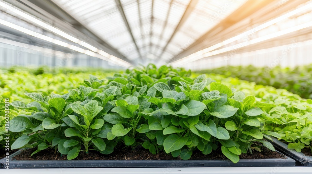 Lush green plants thrive in a bright, spacious greenhouse, showcasing healthy growth and vibrant foliage under optimal light conditions. Lush green plants thrive in a bright, spacious greenhouse, showcasing healthy growth and vibrant foliage under optimal light conditions.