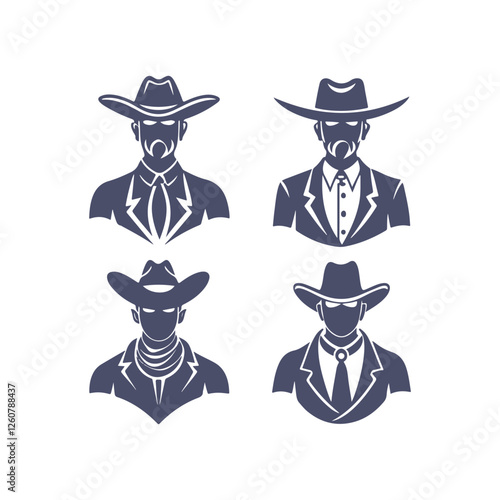 Cowboy Silhouettes Set Clip art Vector Illustration