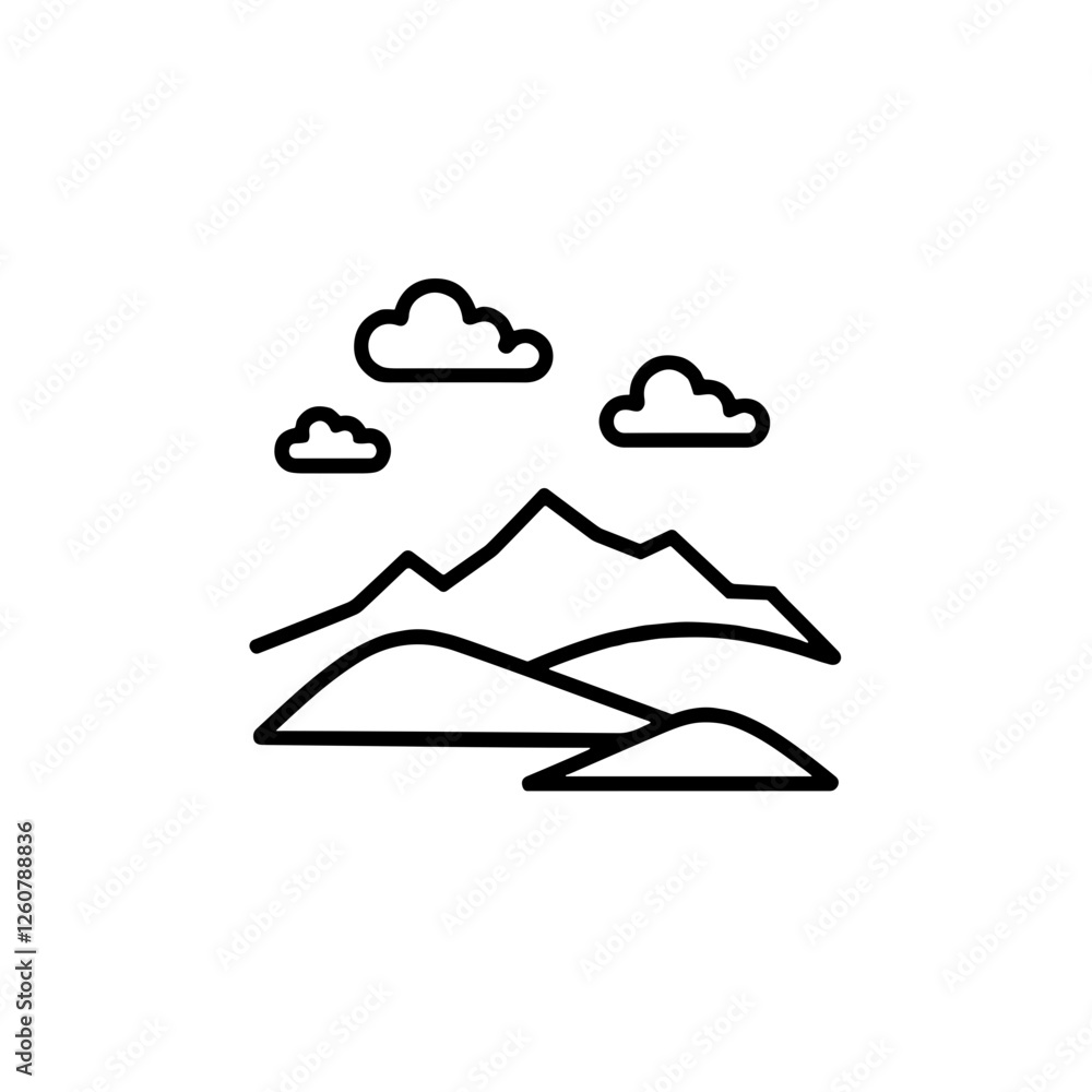 Minimalist mountain landscape illustration with clouds Minimalist mountain landscape illustration with clouds