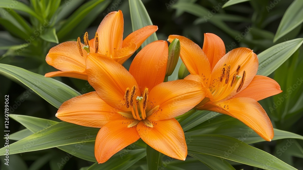 Closeup of a flower with lush green leaves, detailed look at nature's beauty vivid Closeup of a flower with lush green leaves, detailed look at nature's beauty vivid