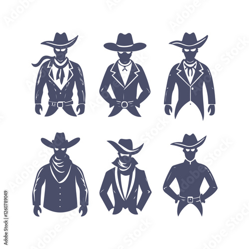 Cowboy Silhouettes Set Clip art Vector Illustration