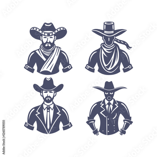 Cowboy Silhouettes Set Clip art Vector Illustration