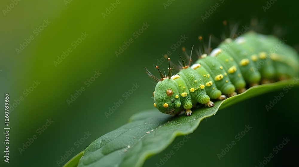 Naklejka premium Macro of Caterpillar on Leaf.