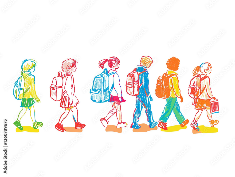 Children hand drawn of kids go to school. Simple illustration on a white background Children hand drawn of kids go to school. Simple illustration on a white background
