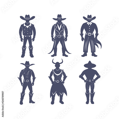 Cowboy Silhouettes Set Clip art Vector Illustration