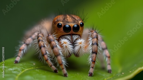 Macro of Jumping Spider on Leaf.